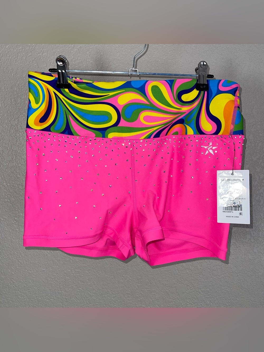 Girls' Athletic Hot Pink Shorts with Multicolor Waistband